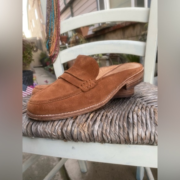 Madewell Shoes - madewell elinor cognac suede penny loafer mules sz. 8